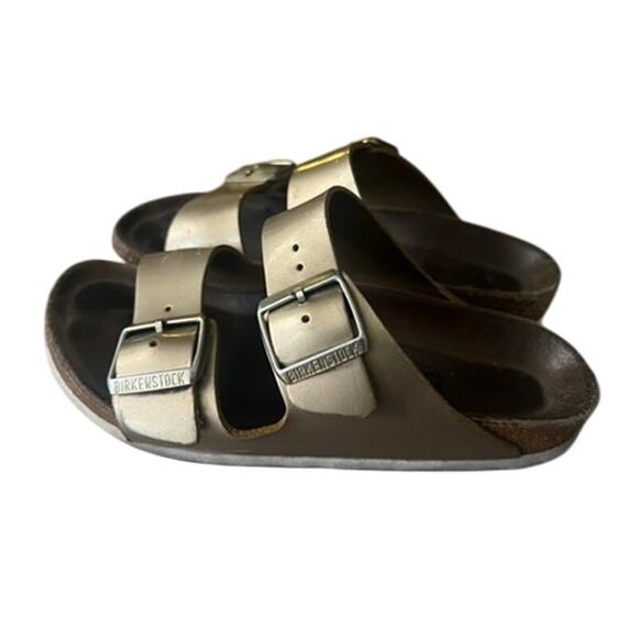 Womens Gold Birkenstock sandals Arizona Birko-Flor sz 37 or 6.5 - Picture 1 of 10